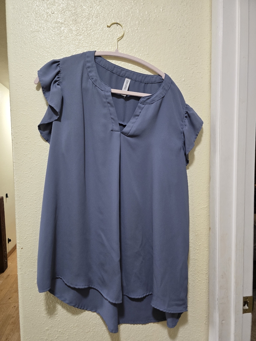 Zenana Dusty Blue Flutter Sleeve V-Neck Tunic